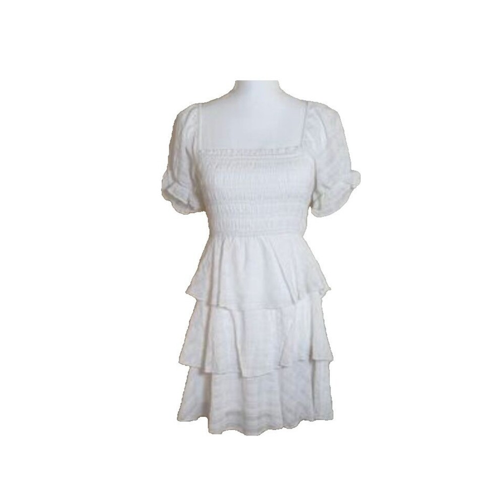 Thirty Ruffle Layered Smocked Fit & Flare Women's Dress Small Ivory White